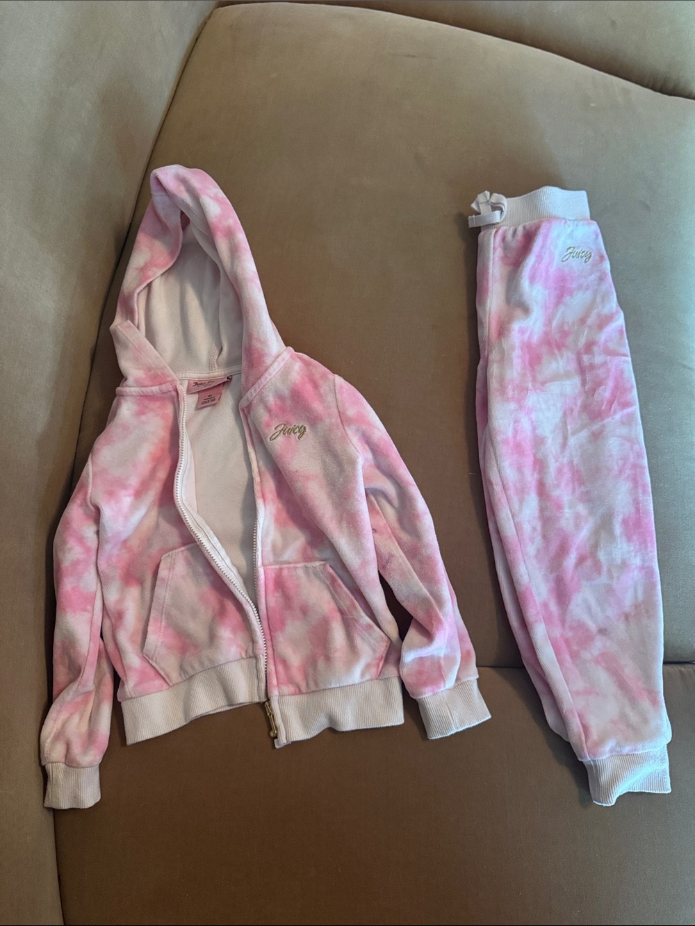 Juicy Couture Pink Tie-Dye Velour Joggers - Girls
